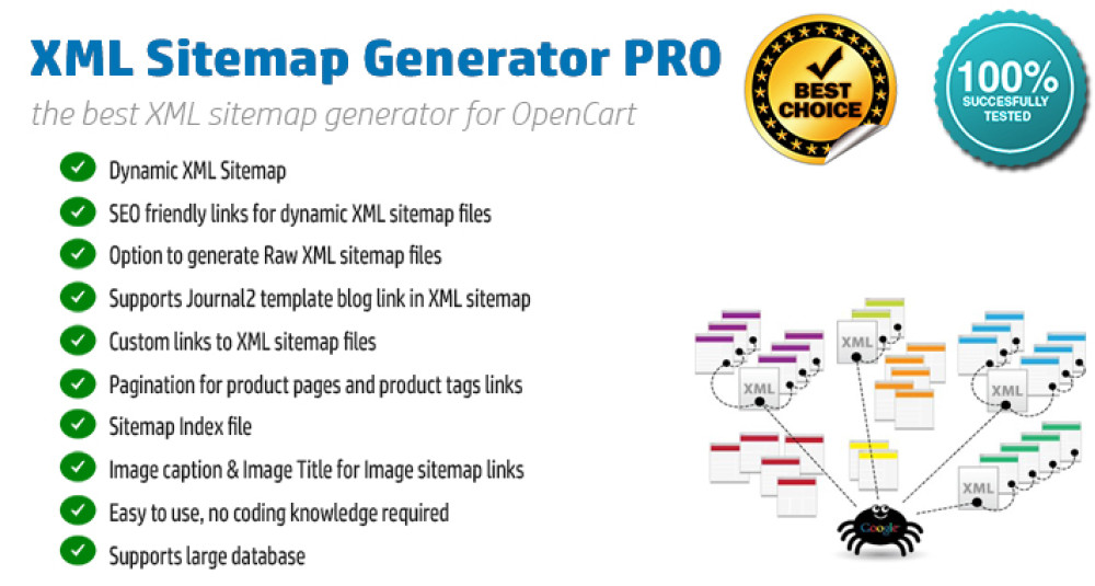 Sitemap Generator - SEO XML Sitemap Generator - Link-uri nelimitate Extensii și module, Extensii OpenCart, Aplicații SEO, OpenCart SEO, Cele mai vândute aplicații SEO image