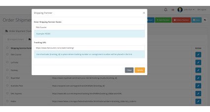 Détails du suivi de l'expédition de la commande pour OpenCart 4