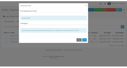 Détails du suivi de l'expédition de la commande pour OpenCart 4