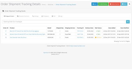 Détails du suivi de l'expédition de la commande pour OpenCart 4